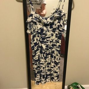 Blue and white romper with pockets